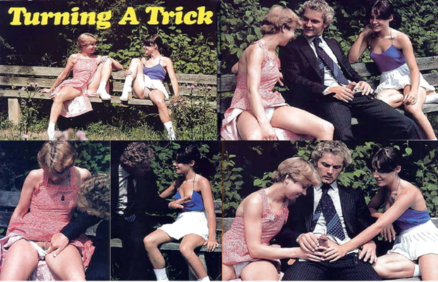 Teens show hikers their panties- a man shows his cock and the gals love to take it