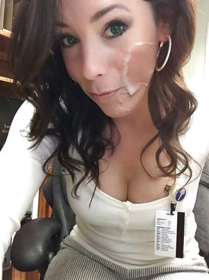 Hot milf with cum on her face at work