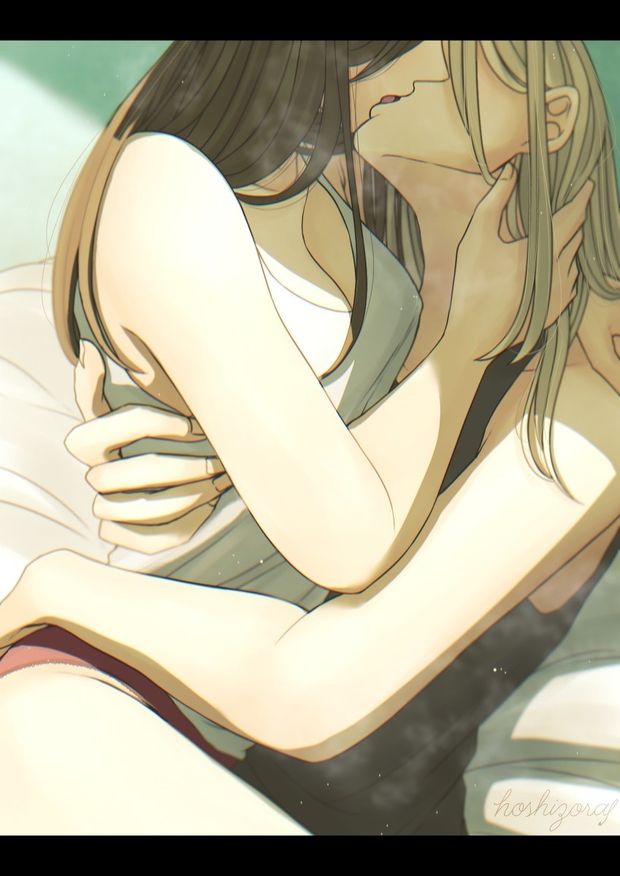 Lesbians sensual kissing