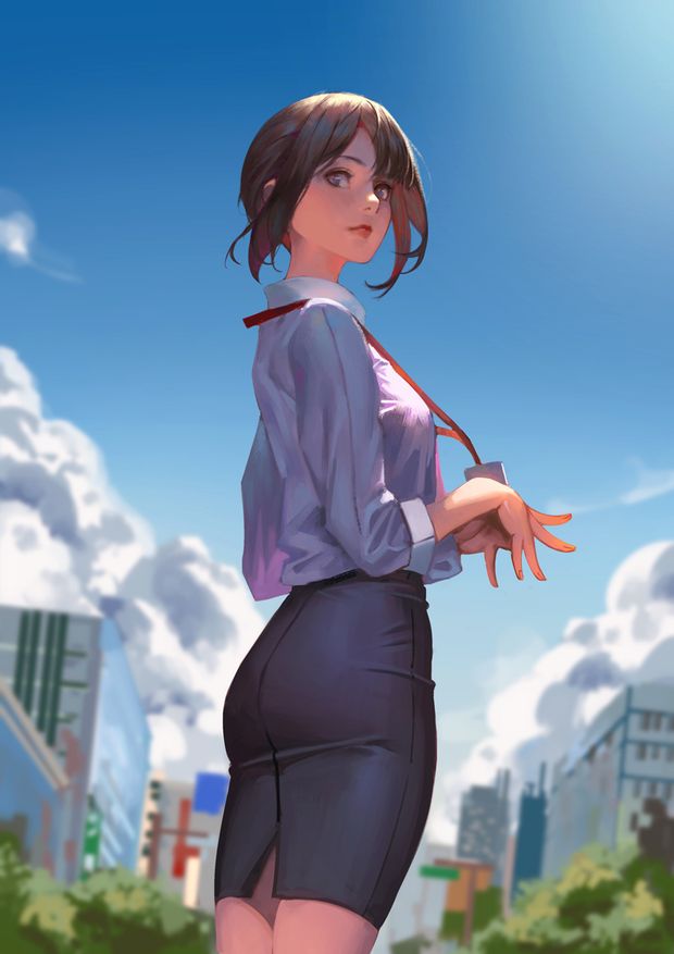 Tight ass in skirt.