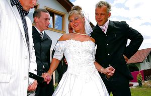 Bride porn pictures. Fully clothed sex.