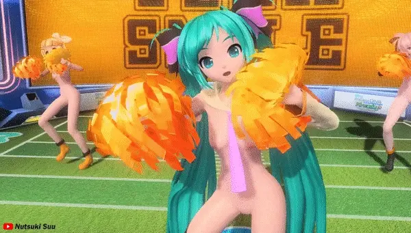 Nude Hatsune Miku, Rin, Luka cheer dance SING & SMILE Project Diva