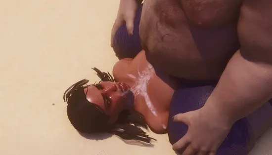 Big Ass Slut gets a cumshot on tits and face from Fat Man