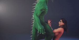 Big Ass Slut handjobs a Lizardman