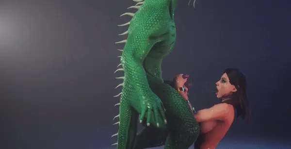 Big Ass Slut handjobs a Lizardman