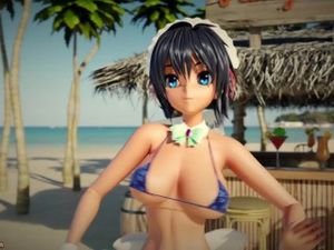 peachy beach pt 2, 3d hentai bikini maid gets fucked in the mouth, between big tits and tight pussy!