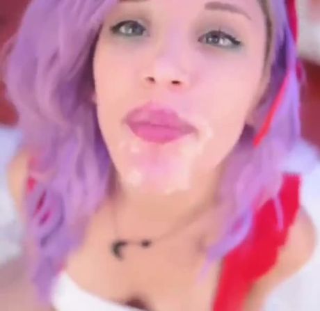 Pink hair babe worships cock