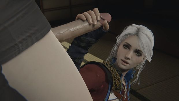 Yennefer grows a penis and she covers Ciri with cum