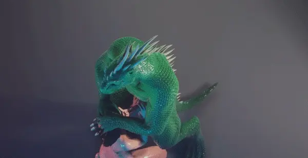 Big Ass Slutgets a cumshot from Lizardman into the mouth