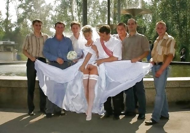 Bride getting her pussy exposed by men