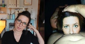 brunette in glasses deepthroats