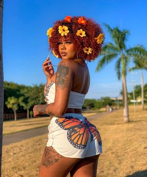 Mariana with flowers in her hair