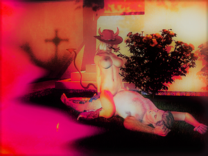 Halloween she-devil with big tits screws the pastor's brains out on the church lawn.