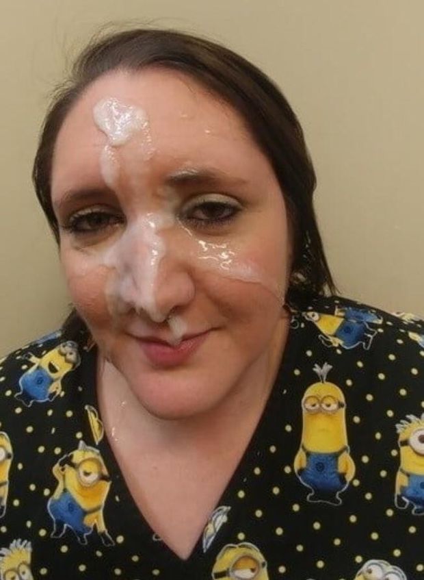 Ugly fat stupid face covered in cum