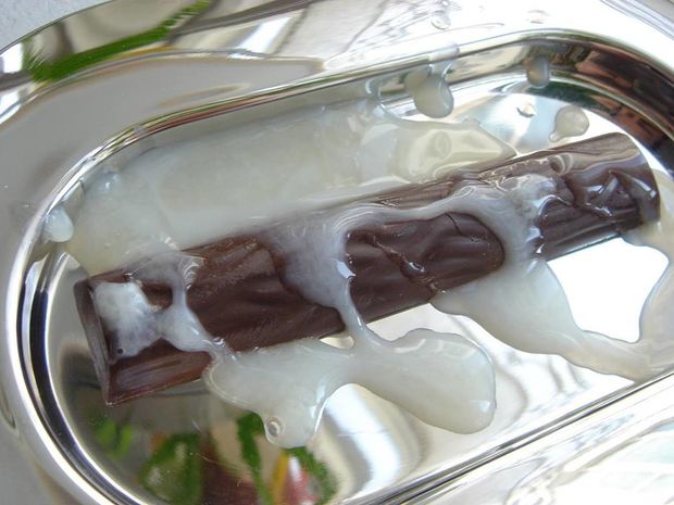 Huge cumshot on a chocolate bar