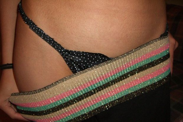 Black polka dots string satin bikini panties
