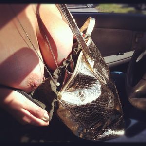 Flashing nipple rings in car