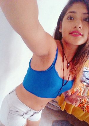 bra straps on blue tank top