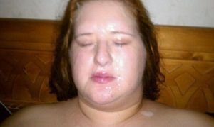 Fat faced BBW whore covered in cum
