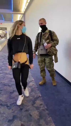 Sexy Chick shows Booty to a US Soldier
