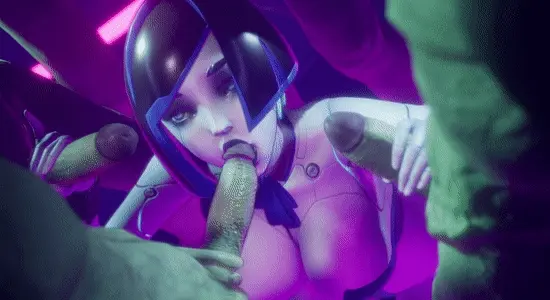 Robo Hot Chick sucks space monster cocks