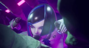 Robo Hot Chick sucks space monster cocks #3