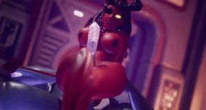 Devil Slut plays with a huge monster cock