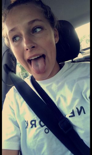 Cute blonde tongue out