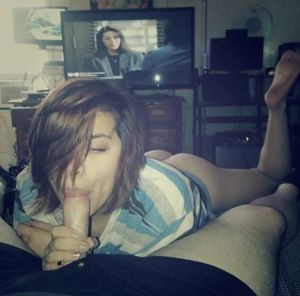 Cute brunette sucking cock