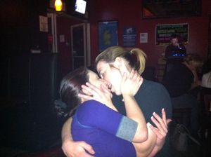 Me and my daughter making out in a restaurant.