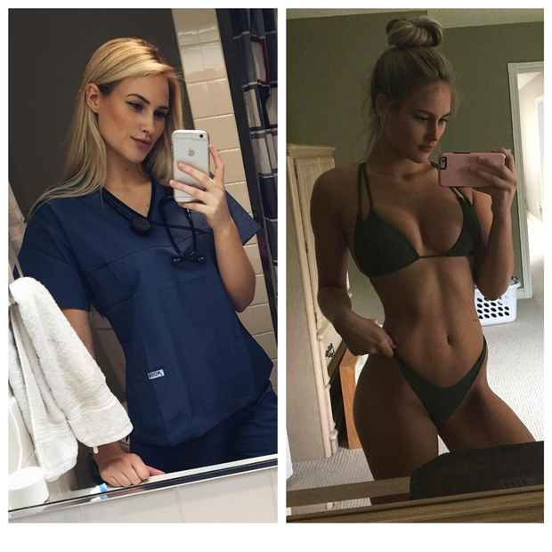 Nurse in her scrubs/bikini