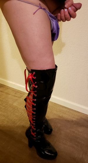A little excited about the boots. Do they say fuck me?