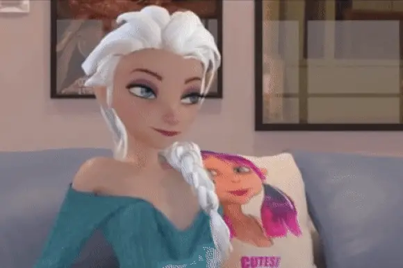 Elsa's cute little tits slip out