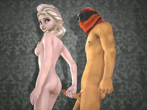 Elsa stroking the cock of a sex slave