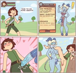 1futa 1male against_tree anal anal_sex genitalia anus areolae ass balls big_penis blonde_hair blue_skin blush breasts brown_hair clot