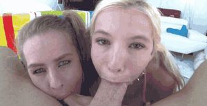 Two sweet sluts worshipping cock and balls