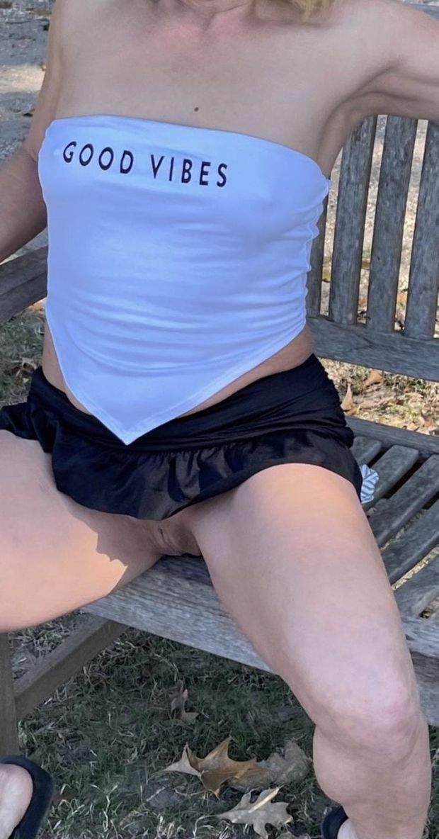 Outside flashing her little pussy