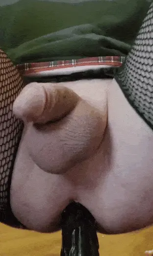 Leaky sissy rides big black dildo