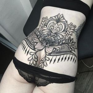 Sexy tattoos and panties pulled down from behind