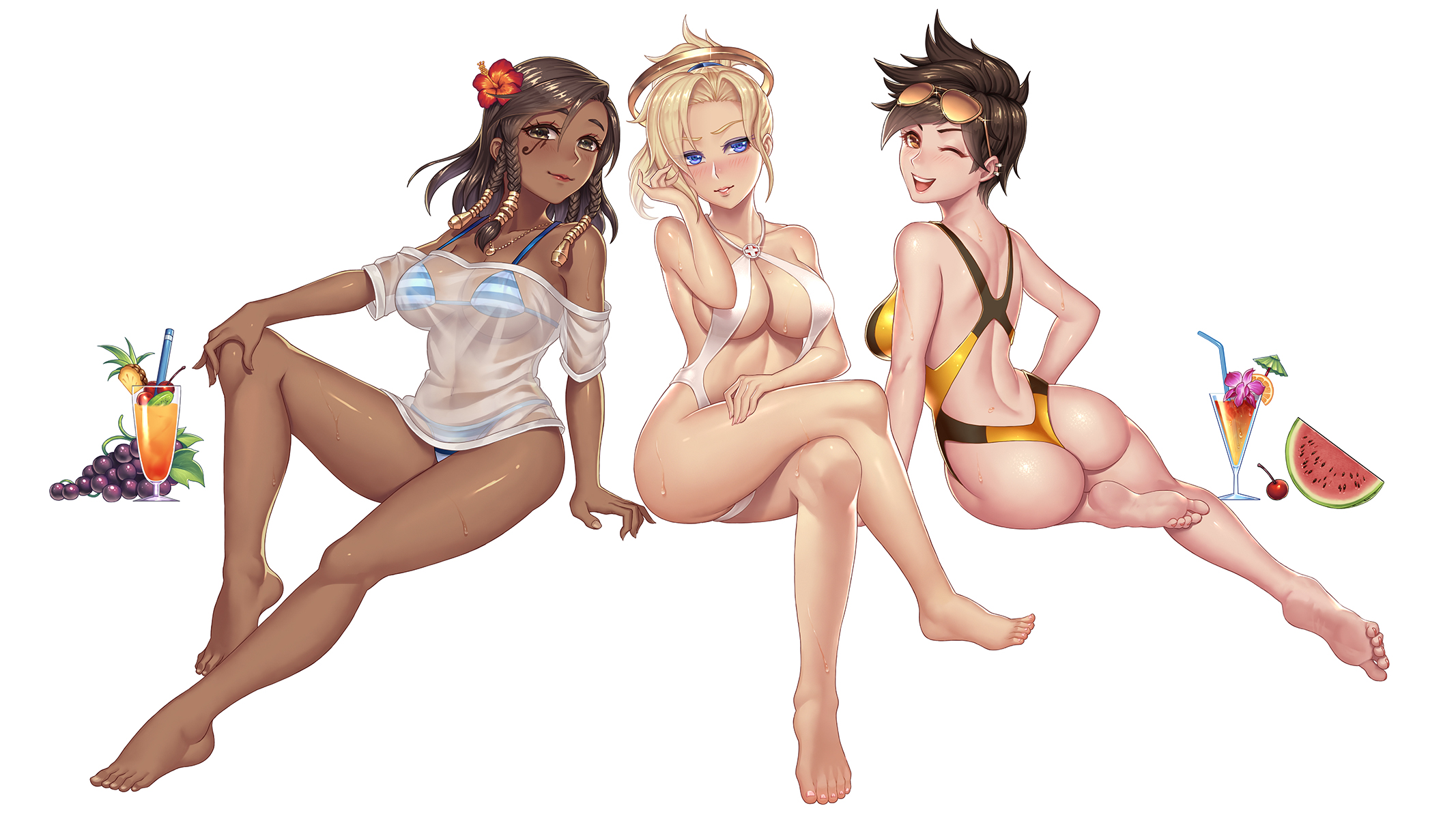 Mercy, Pharah & Tracer in there Swimsuits