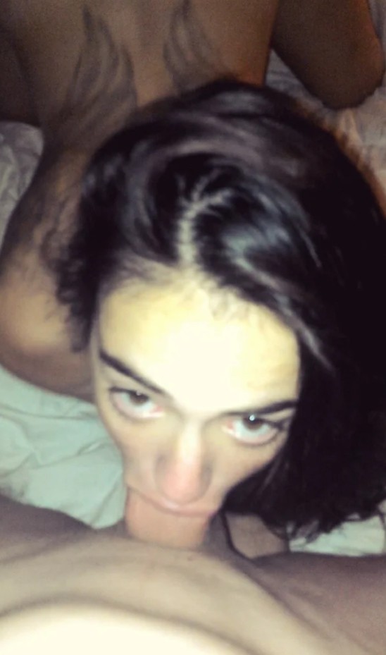 Amateur brunette trying to go balls deep throating a cock