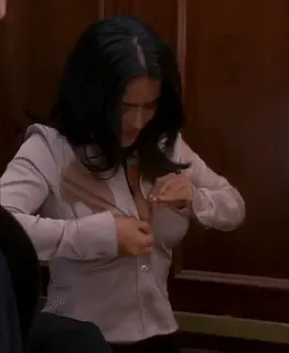 Coffee spilled on her shirt - Salma hayek