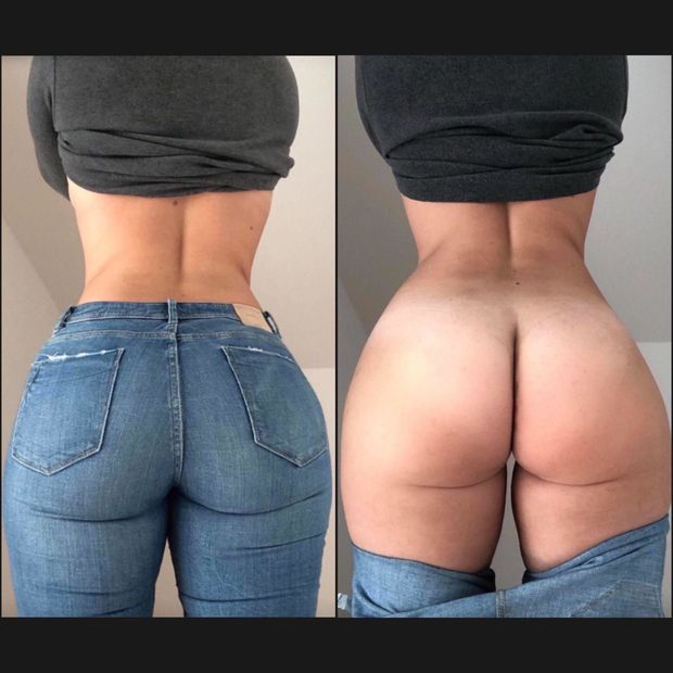Pawg in jeans, dressed and undressed