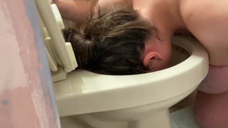 My cow slave flushing her head in the toilet