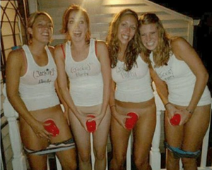 Babes covering up with drinking cups