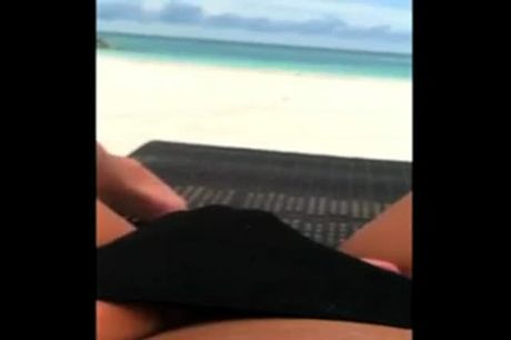 "Hello Cruise Ship!" Chick masturbates at the beach in front of the cruise ship.