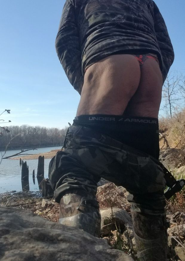 Ass thong jerking outdoors