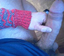 Playing with his thick hard cock
