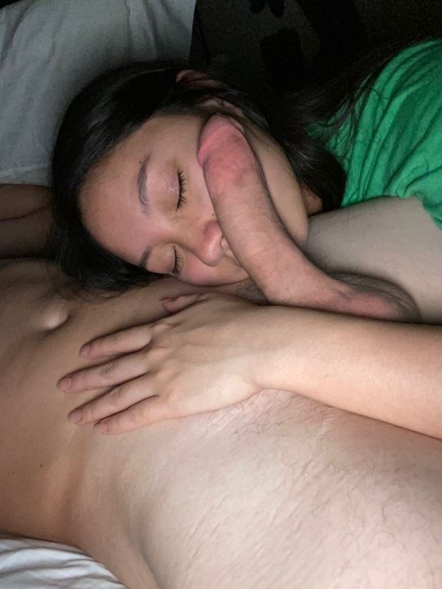 she loves resting her head there, feeling the warmth of his body and his big white cock on her face