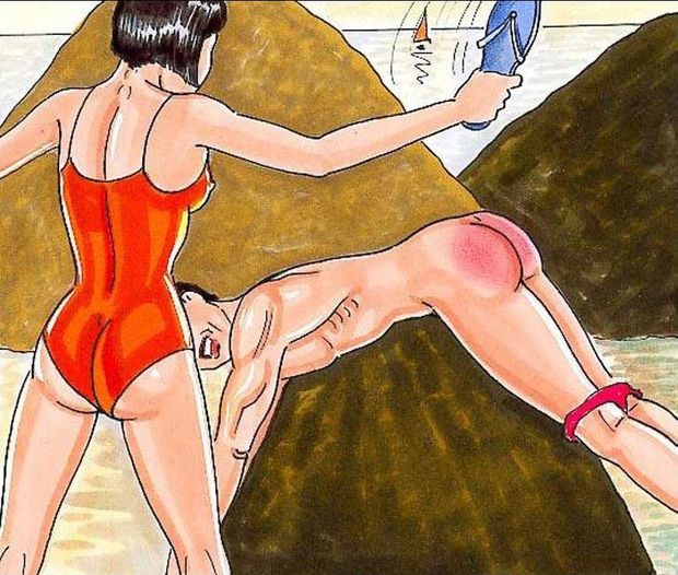 Wife spanks husband on beach